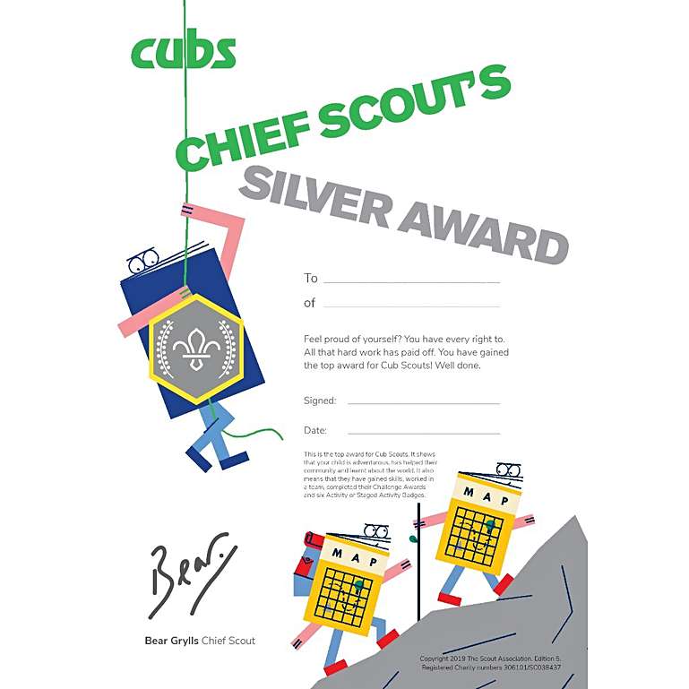 Cubs Chief Scout Award Silver Certificates Pack of 10 - Bear Grylls