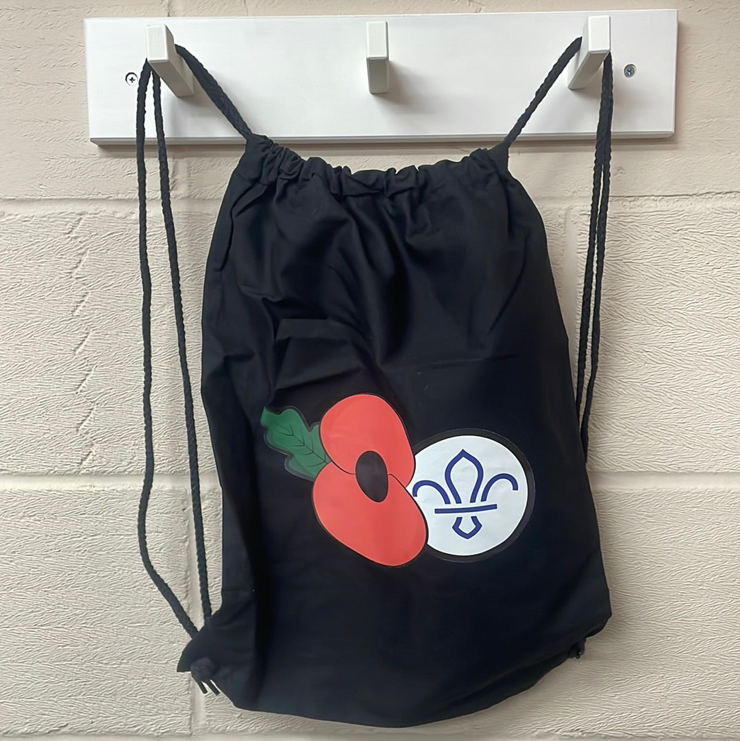 Black Poppy Drawstring Bag