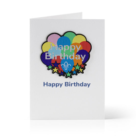 Scouts Fleur de Lis Happy Birthday Card and Balloons Badge