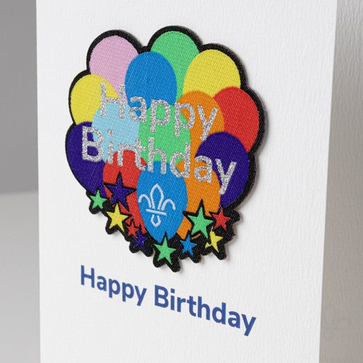 Scouts Fleur de Lis Happy Birthday Card and Balloons Badge