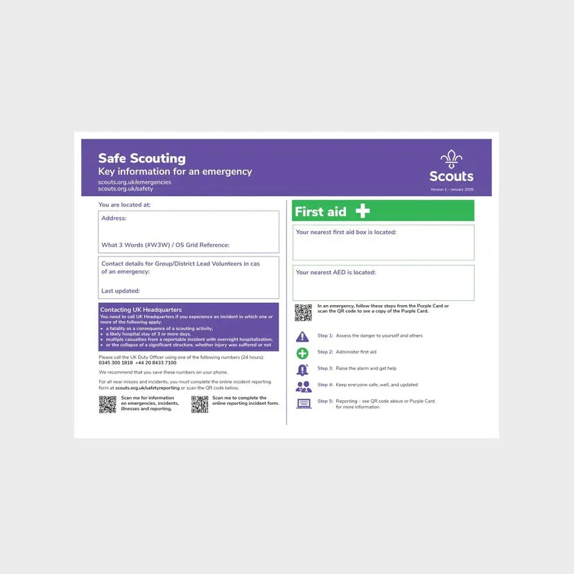 Purple Card Poster - Safe Scouting: What to do in an emergency