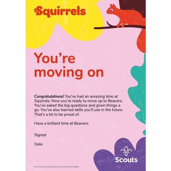 Squirrels Moving On Certificates Pack of 10