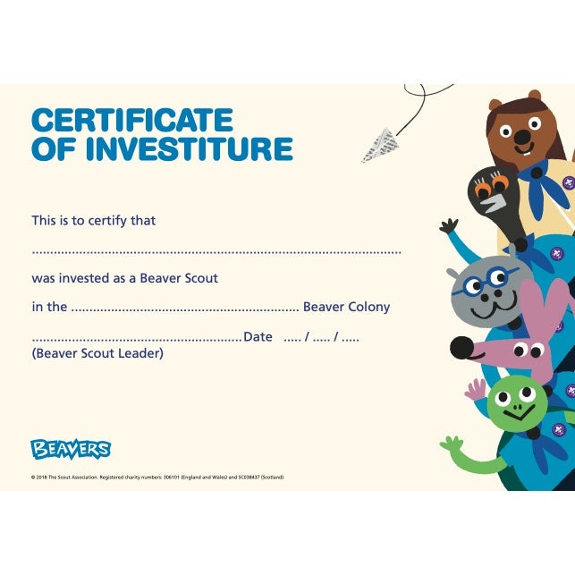 Beaver Scouts Investiture Certificates Pack of 10