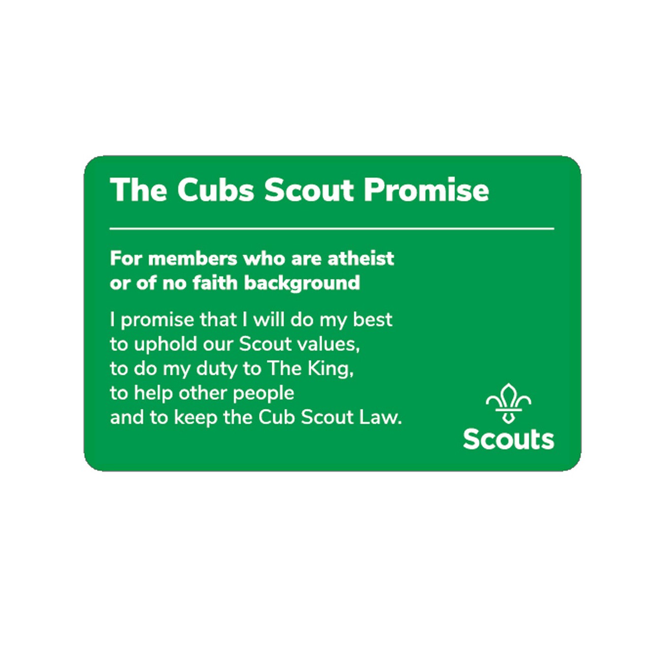 Cub Scouts Promise Card - Atheist Or Those Of No Faith